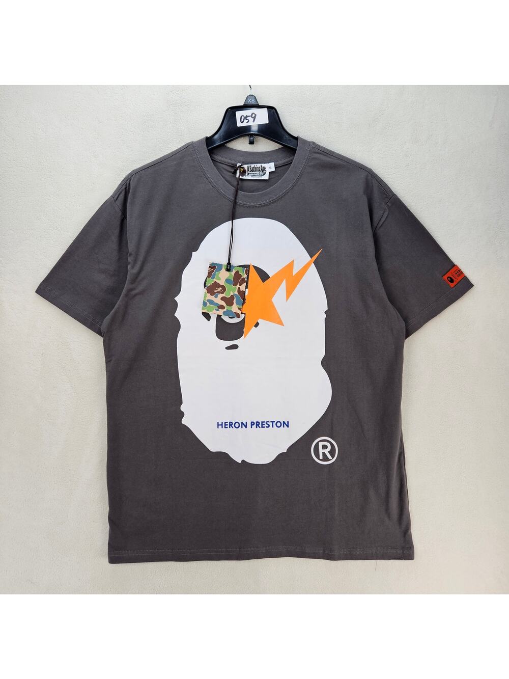 A BATHING APE BAPE X HERON PRESTON XL WORLD GONE MAD 30TH ANNIVERSARY TEE GRAY